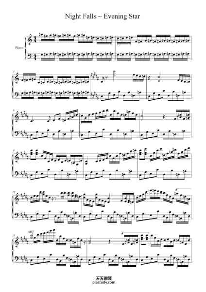 “Night Falls ~ Evening Star”钢琴谱-ZUN-免费下载-天天钢琴