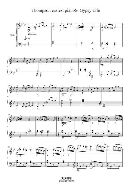 “Thompson easiest piano6- Gypsy Life”钢琴谱-John Thompson-免费下载-天天钢琴