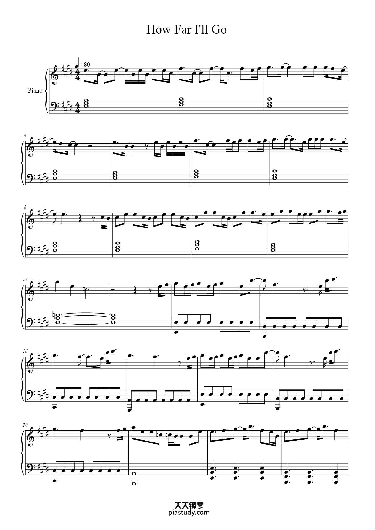 How Far I'll Go钢琴谱 - - free piano sheet music - PiaNoproblem