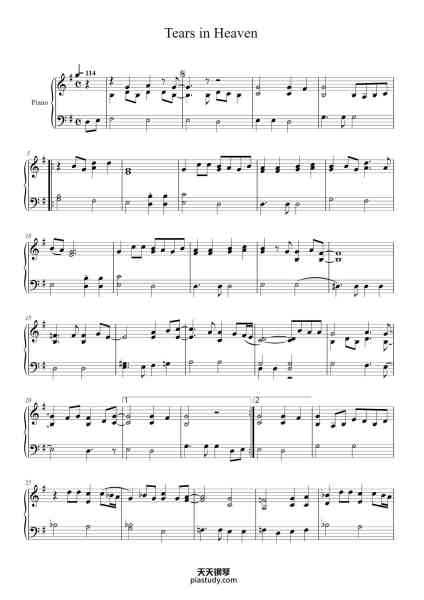 “Tears in Heaven”钢琴谱-Eric Clapton-免费下载-天天钢琴