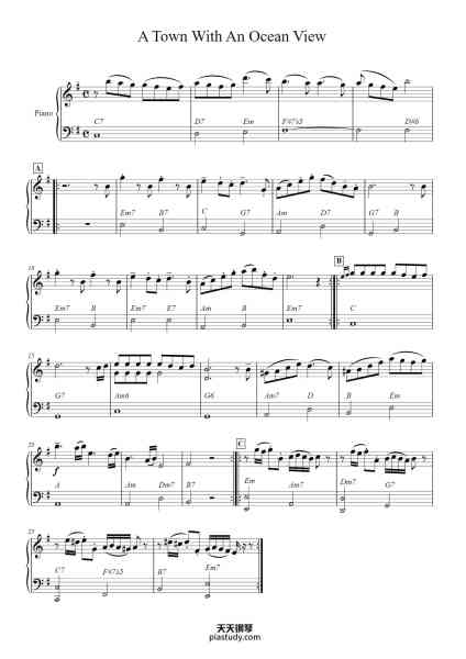 “A Town With An Ocean View”钢琴谱-Joe Hisaishi-免费下载-天天钢琴