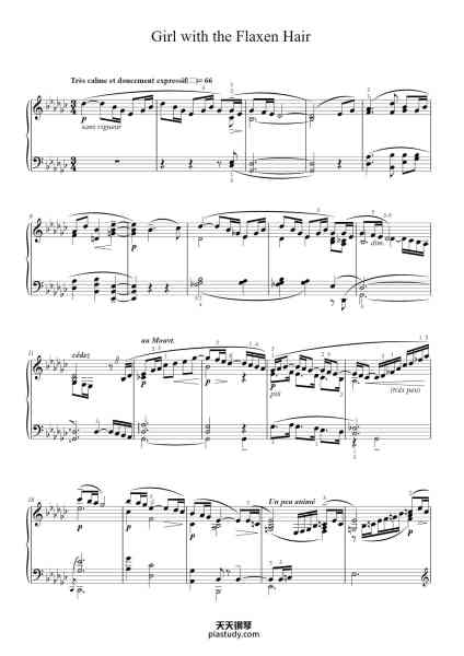“Prelude Book I, L. 117: VIII. La fille aux cheveux de lin”钢琴谱-Claude-Achille Debussy-免费下载-天天钢琴