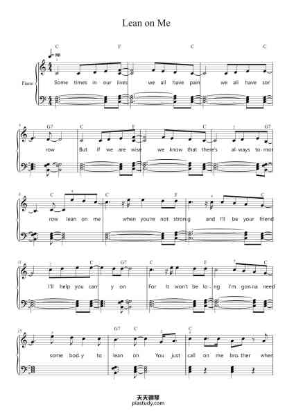 “Lean on Me”钢琴谱-Bill Withers-免费下载-天天钢琴