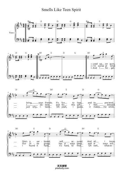 “Smells Like Teen Spirit”钢琴谱-Kurt Cobain-免费下载-天天钢琴
