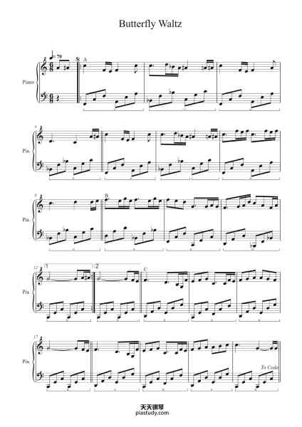 “Butterfly Waltz”钢琴谱-tra. Musicscores-免费下载-天天钢琴