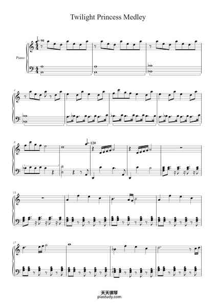 “Twilight Princess Medley”钢琴谱-Toru Minegishi Arr. by Kaden K. MacKay-免费下载-天天钢琴