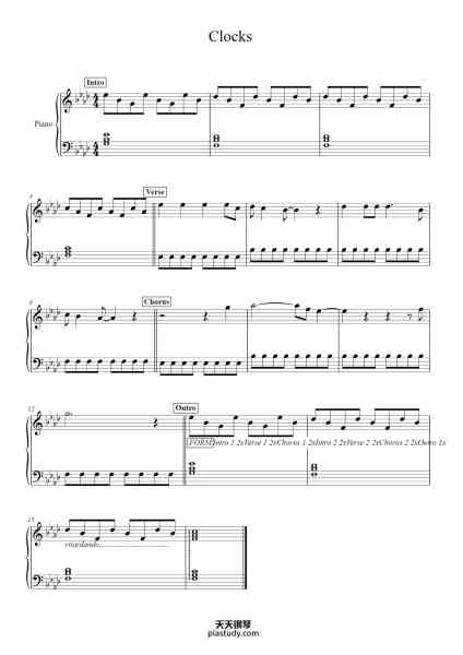 “Clocks”钢琴谱-Coldplay-免费下载-天天钢琴