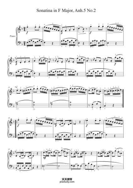 “Sonatina in F Major, Anh. 5 No. 2”钢琴谱-Beethoven-免费下载-天天钢琴