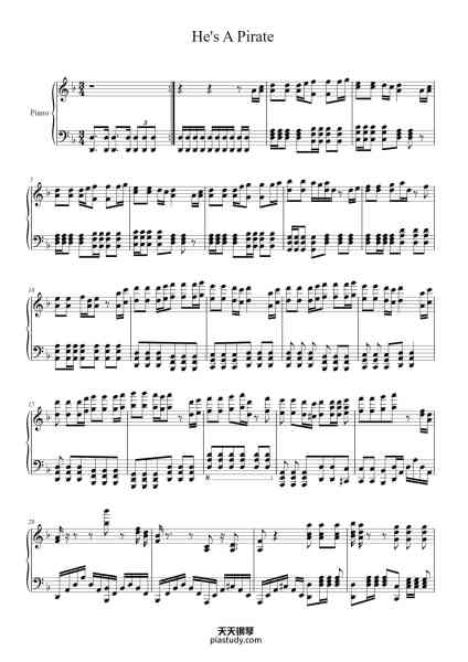“加勒比海盗主题曲”钢琴谱-Klaus Badelt/Hans Zimmer-免费下载-天天钢琴