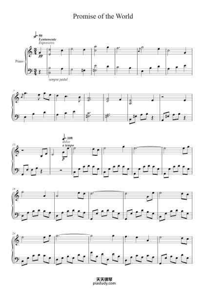 “Promise of the World”钢琴谱-Composed byJoe Hisaishi Transcribed by Andrea Tam-免费下载-天天钢琴
