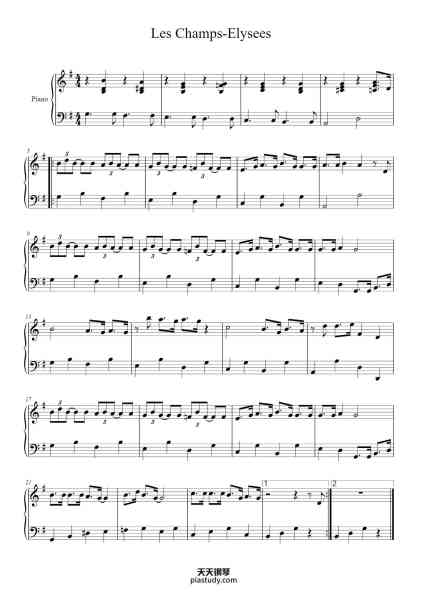 “Les Champs-Elysees”钢琴谱-Joe Dassin-免费下载-天天钢琴