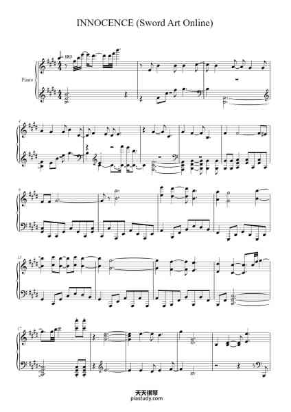 “INNOCENCE (Sword Art Online)”钢琴谱-Composed By Eir Aoi Arranged By Braydon Turner-免费下载-天天钢琴