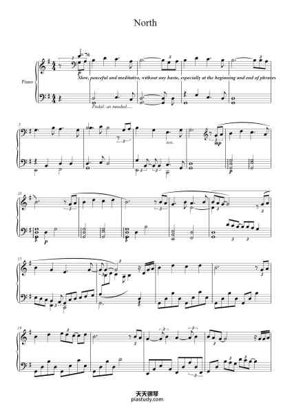 “North”钢琴谱-Composer: Ryan O'Neal, Arranged for Piano Solo by José-Daniel Martínez-免费下载-天天钢琴