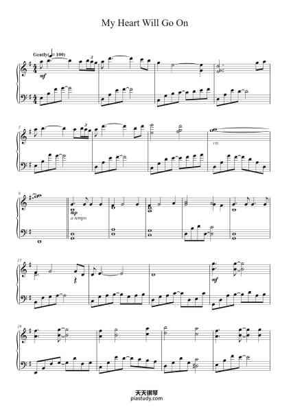 “My Heart Will Go On”钢琴谱-Music by JAMES HORNER
Lyric by WILL JENNINGS
Arranged by Marianne Kim-免费下载-天天钢琴