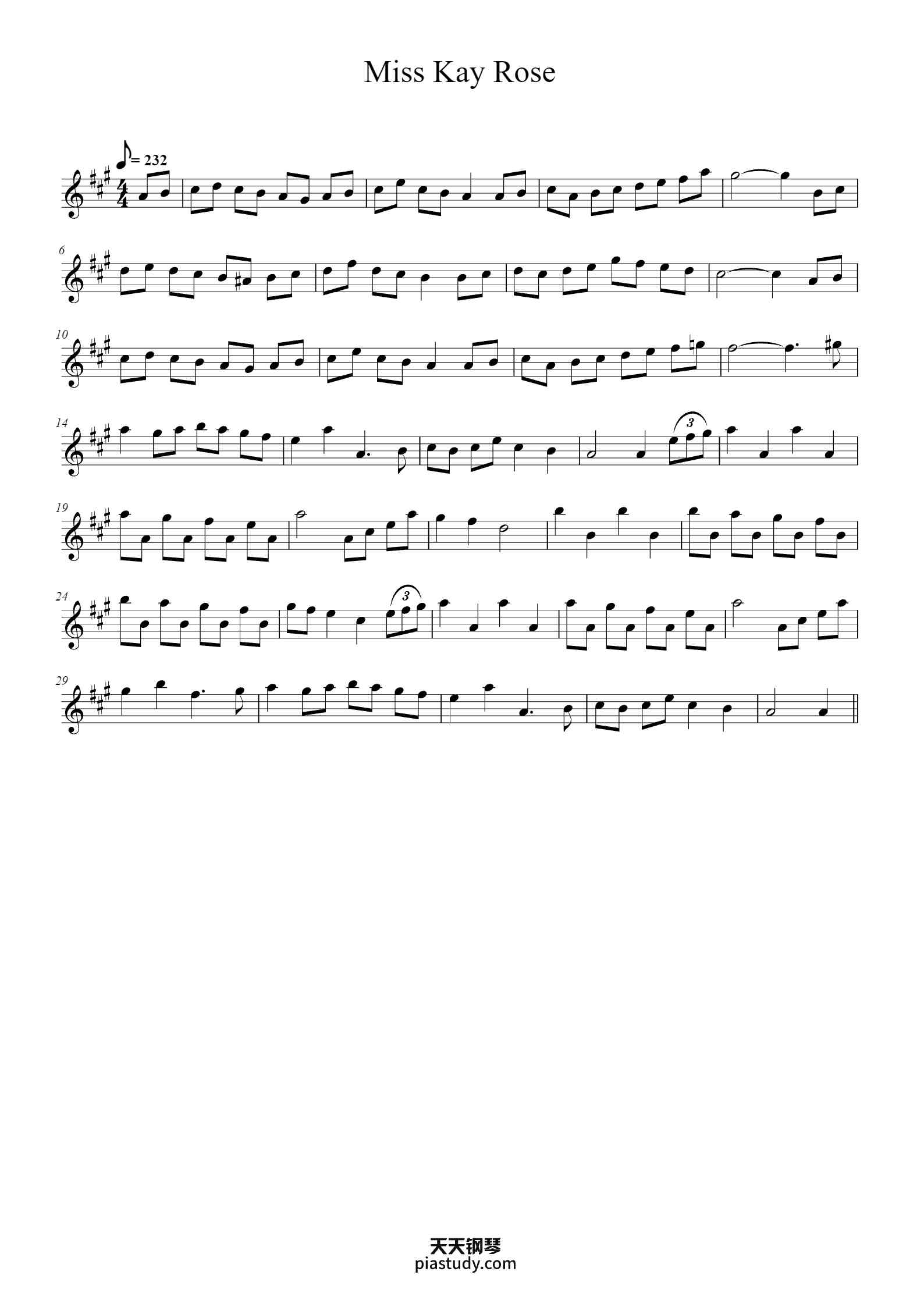 Kay Roser Piano Miss Kay Rose钢琴谱 - Khalil Bullock - free piano sheet music - PiaNoproblem