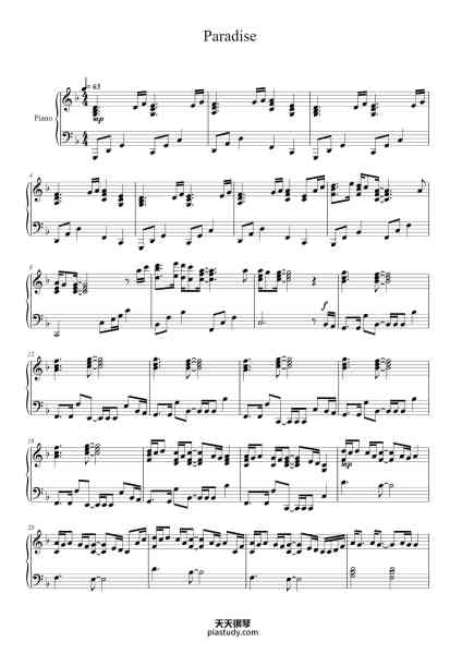 “Paradise”钢琴谱-Words and Music by
Guy Berryman, Jon Buckland,
Will Champion, Chris Martin,
and Brian Eno
-免费下载-天天钢琴