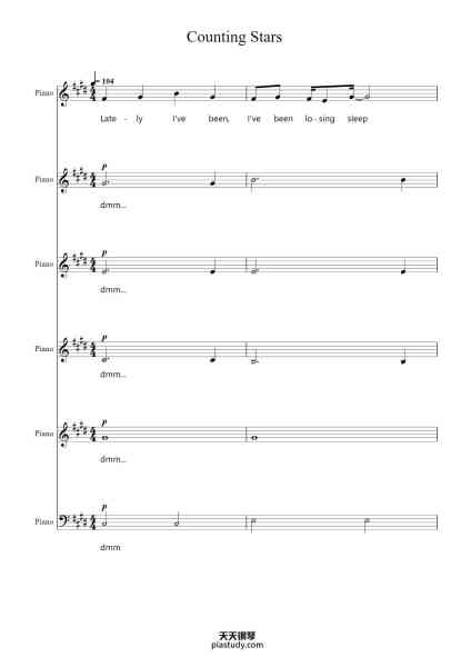 “Counting Stars”钢琴谱-OneRepublic-免费下载-天天钢琴