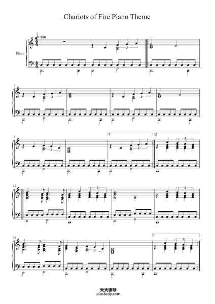 “Chariots of Fire Piano Theme”钢琴谱-Vangelis-免费下载-天天钢琴