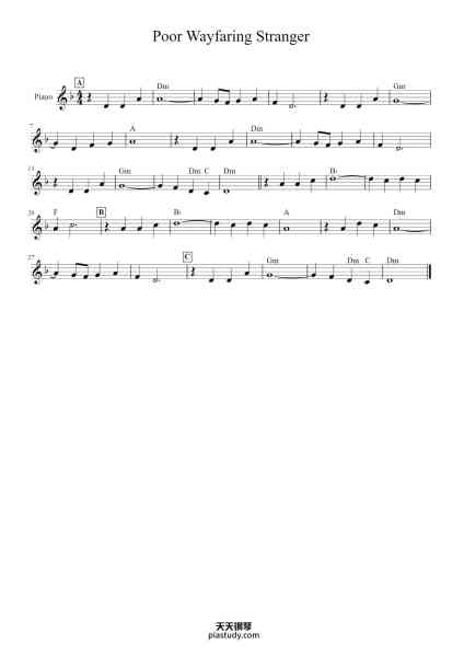 “Poor Wayfaring Stranger”钢琴谱-Traditional-免费下载-天天钢琴