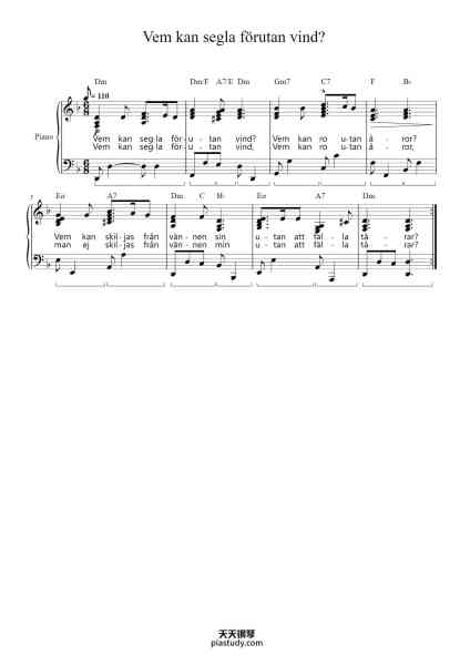 “Vem kan segla förutan vind?”钢琴谱-Swedish traditional-免费下载-天天钢琴