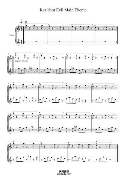 “Resident Evil Main Theme”钢琴谱-Misc Soundtrack-免费下载-天天钢琴