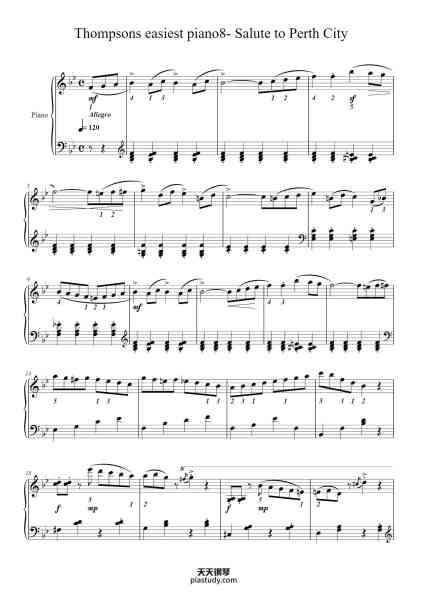 “Thompsons easiest piano8- Salute to Perth City”钢琴谱-John Thompson-免费下载-天天钢琴