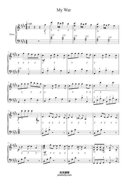 “My War / Boku No Sensou (Easy Piano Version)”钢琴谱-Arranged by Jenna Lai-免费下载-天天钢琴