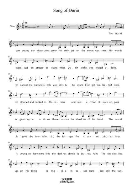 “Song of Durin”钢琴谱-Clamavi De Profundis-免费下载-天天钢琴