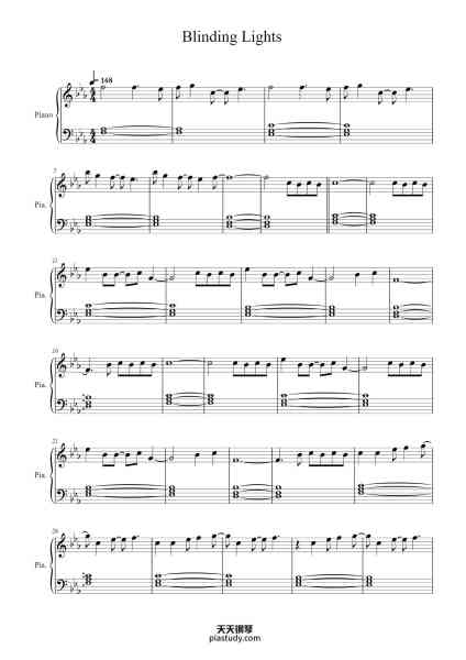 “Blinding Lights”钢琴谱-Arr : Perfect Easy piano-免费下载-天天钢琴