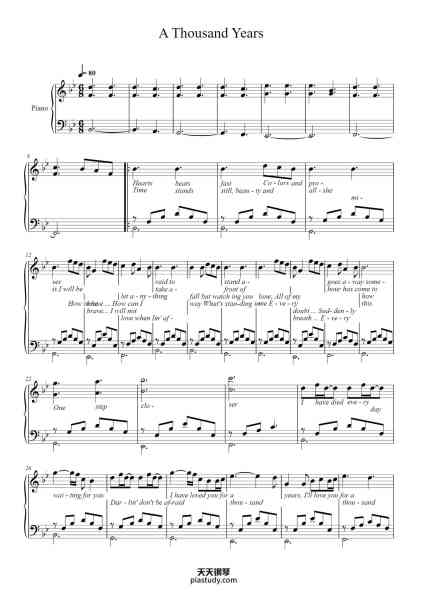 “A Thousand Years”钢琴谱-Christina Perri-免费下载-天天钢琴