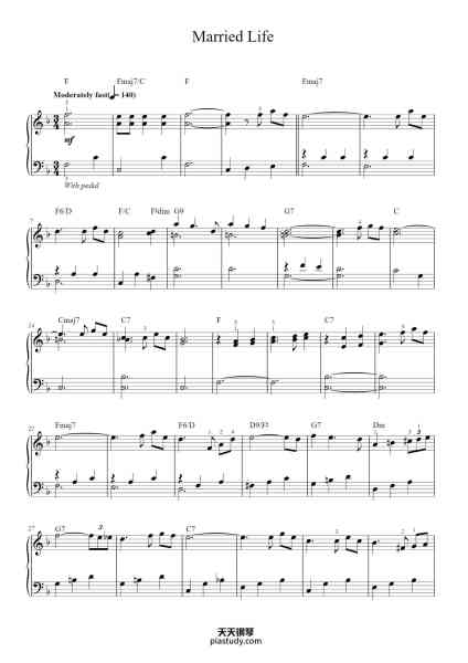 “Married Life (from Up)”钢琴谱-By MICHAEL GIACCHINO-免费下载-天天钢琴