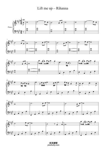“Lift me up – Rihanna”钢琴谱-Wesley Steenbergen-免费下载-天天钢琴