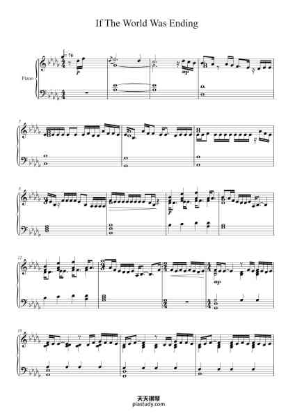 “If The World Was Ending”钢琴谱-Transcribed for Piano by Ryan Zhu-免费下载-天天钢琴