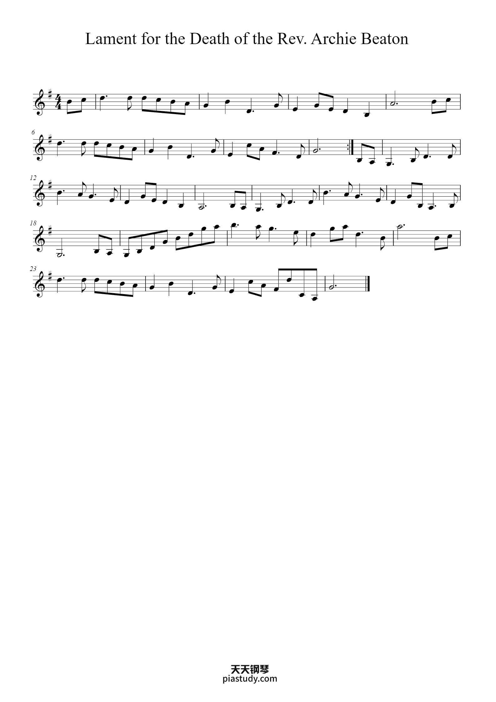 Lament for the Death of the Rev. Archie Beaton钢琴谱 - John Mason - free ...