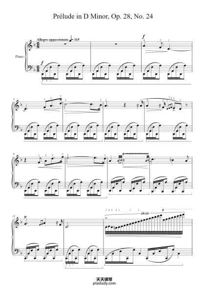 “Prélude in D Minor, Op. 28, No. 24”钢琴谱-F. Chopin-免费下载-天天钢琴