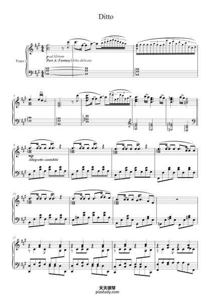 “Ditto”钢琴谱-Bosphia Wisell-免费下载-天天钢琴