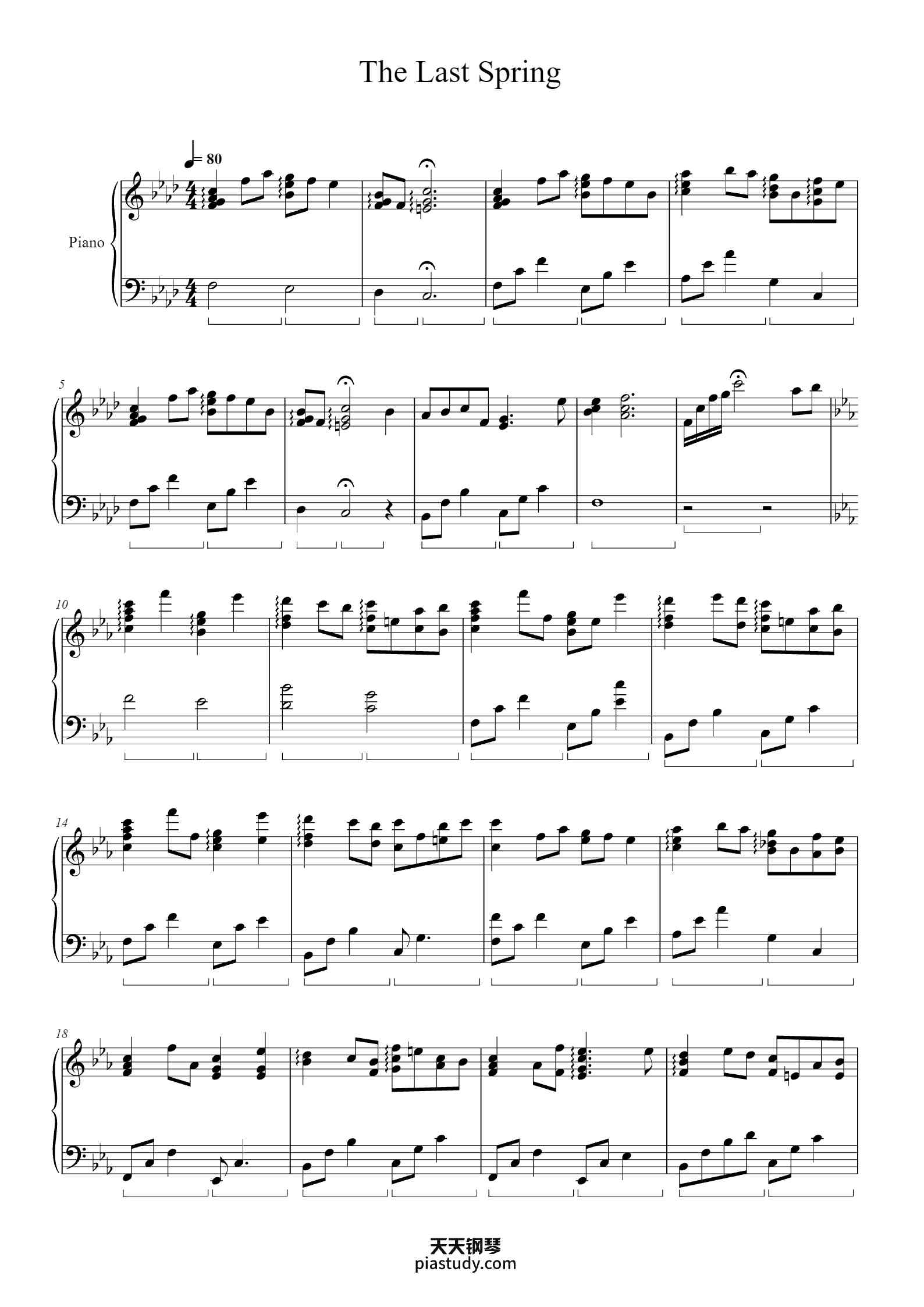 The Last Spring钢琴谱 - Michael Lai1 - free piano sheet music - PiaNoproblem