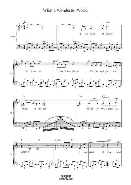 “What a Wonderful World”钢琴谱-Burniei Mansroy-免费下载-天天钢琴