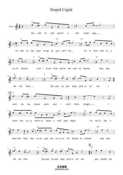 “Stupid Cupid”钢琴谱-Neil Sedaka and Howard Greenfield-免费下载-天天钢琴