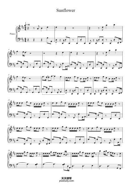 “Sunflower”钢琴谱-Wesley Steenbergen-免费下载-天天钢琴