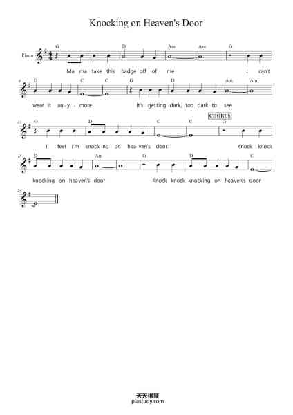 “Knocking on Heaven's Door”钢琴谱-Bob Dylan-免费下载-天天钢琴