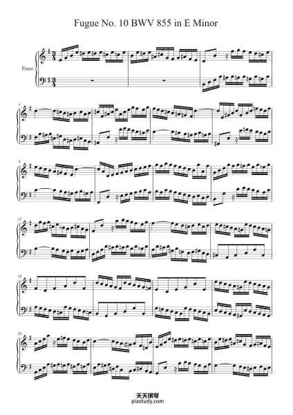 “Fugue No. 10 in E Minor, BWV 855”钢琴谱-Johann Sebastian Bach
(1685 - 1750)-免费下载-天天钢琴