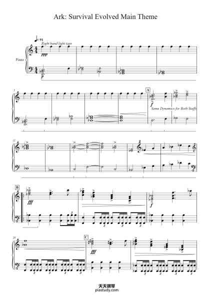 “Ark: Survival Evolved Main Theme”钢琴谱-Gareth Coker-免费下载-天天钢琴