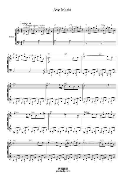 “Ave Maria, D. 839”钢琴谱-Franz Schubert
(1797-1828)
-免费下载-天天钢琴