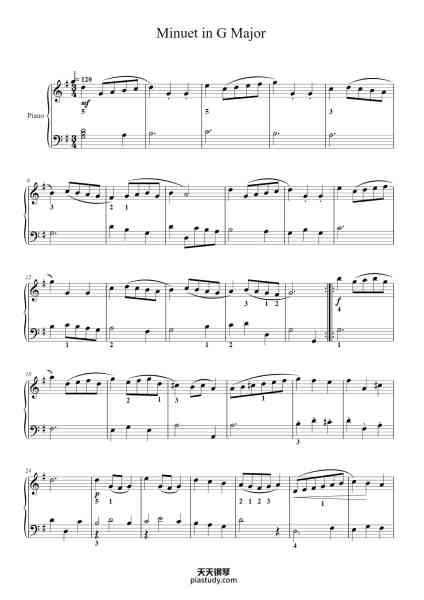 “Minuet in G Major”钢琴谱-J.S. Bach-免费下载-天天钢琴