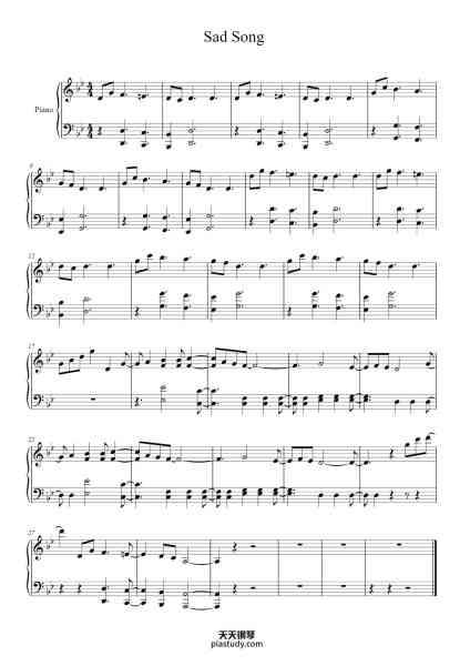 “Sad Song”钢琴谱- = 90 bpm                                                                                                            Arr. by Gabriel F Chaves-免费下载-天天钢琴