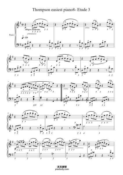 “Thompson easiest piano8- Etude 3”钢琴谱-John Thompson-免费下载-天天钢琴