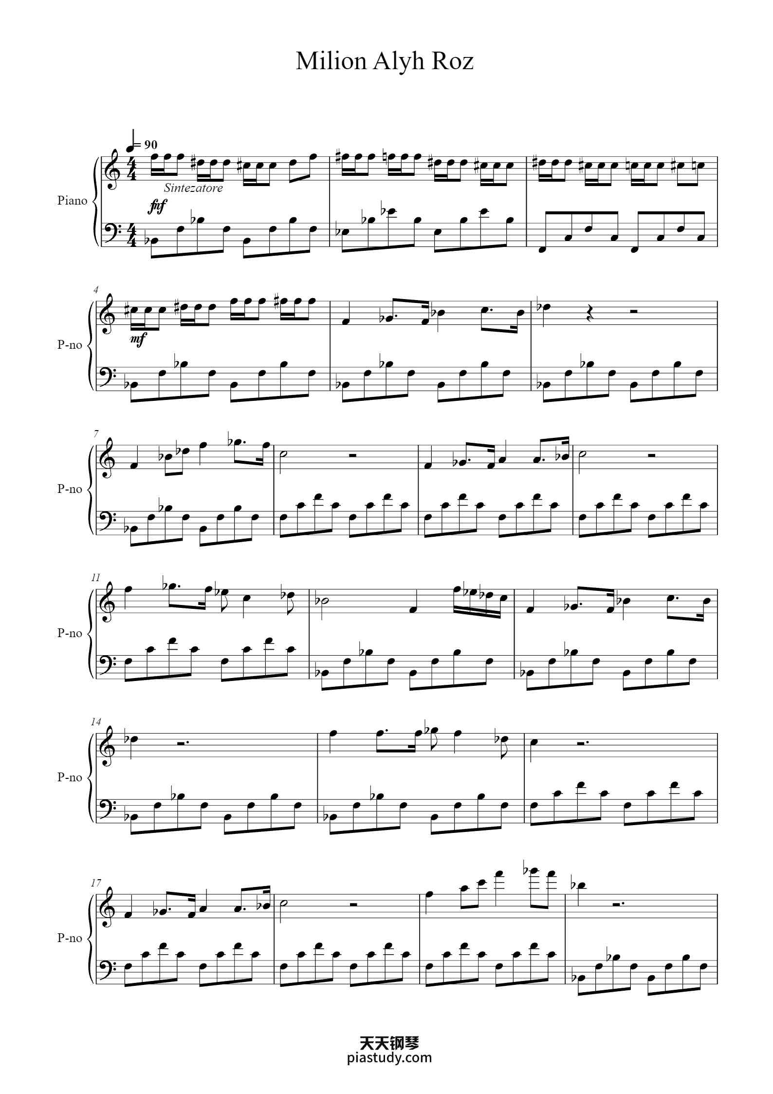 'Milion Alyh Roz' - Piano Sheet Music By aranżacja Maciej | TOPiano