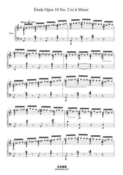 “Étude Opus 10 No. 2 in A Minor”钢琴谱-Frédéric François Chopin
(1810 - 1849)-免费下载-天天钢琴