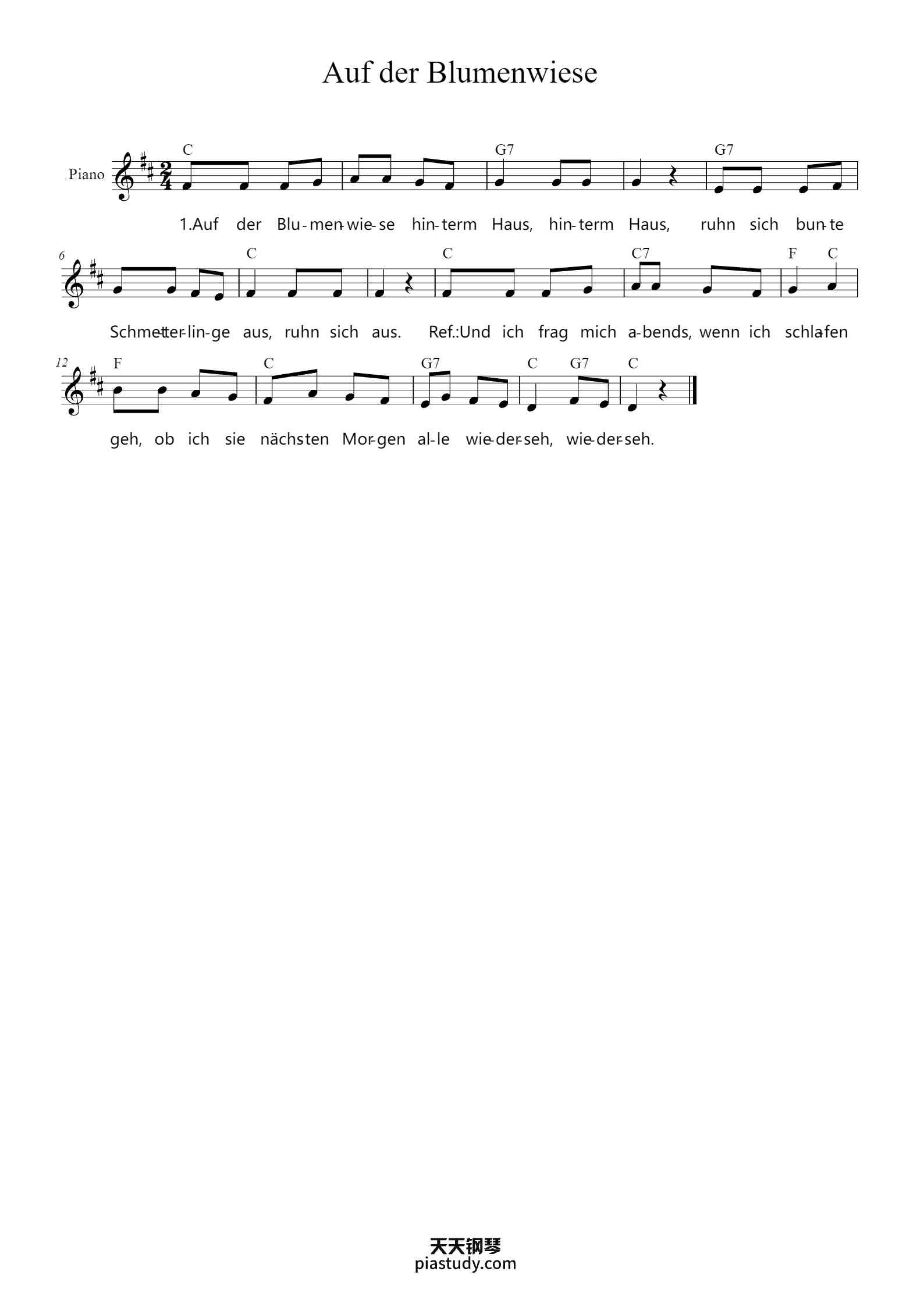 Auf der Blumenwiese钢琴谱 - - free piano sheet music - PiaNoproblem